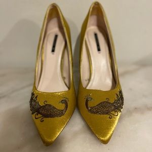 Zara gold satin peacock (green accent) pumps- size 40